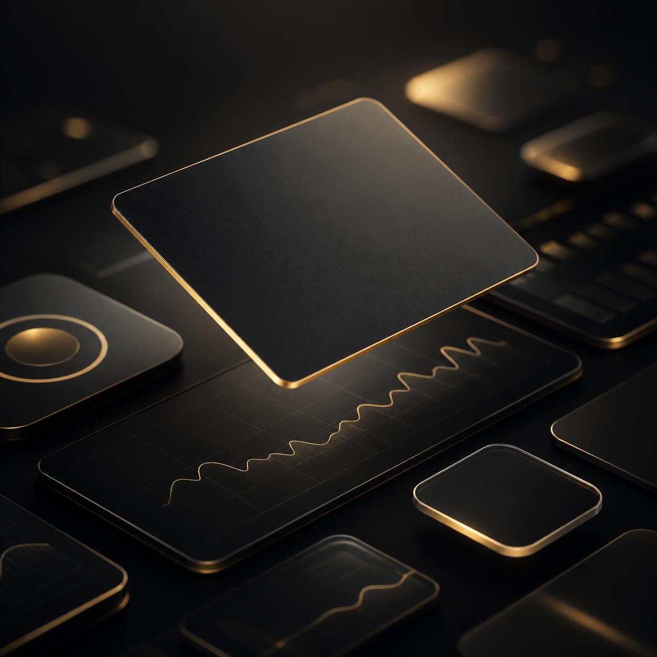 Premium black and gold business banking card floating above a currency dashboard